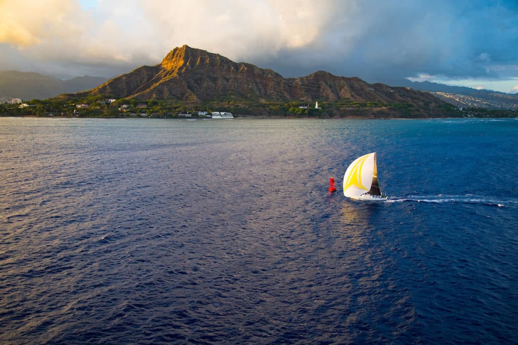 Sailboat finishing a race off Hawaii.